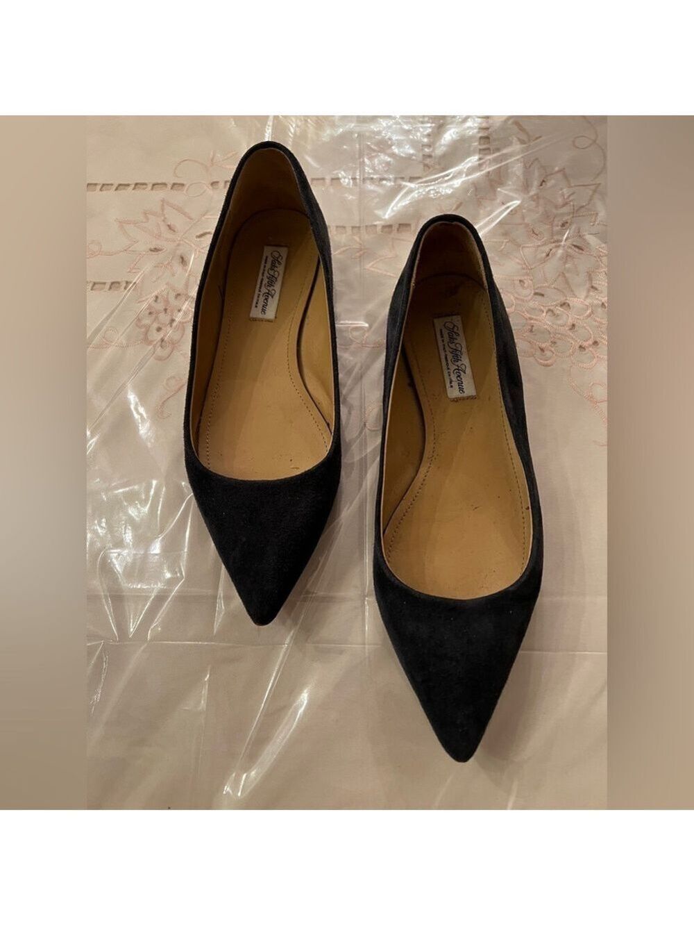 Vintage Saks Fifth Avenue Navy Blue Suede Pointed Toe Flats